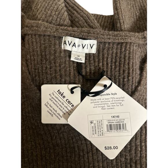 Ava & Viv Women V-Neck Soft Cozy Ribbed Knit Pullover Sweater Size 1X Brown NWT - Picture 7 of 8